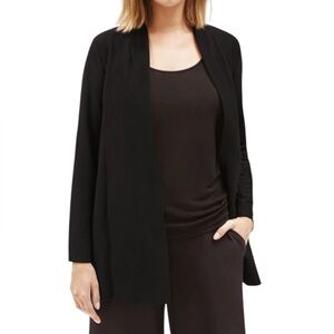 Eileen Fisher 80% Silk Blend Open Long Cardigan Black Size S